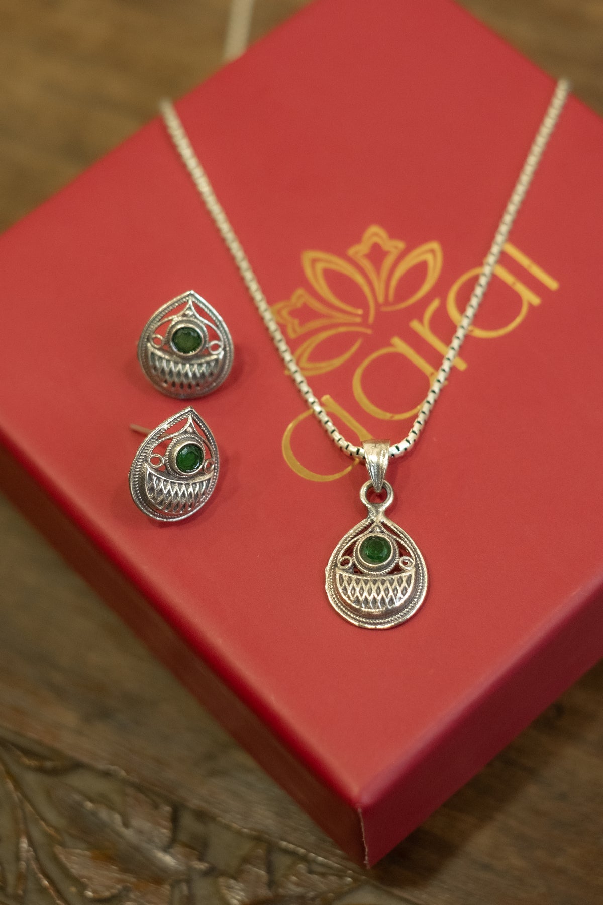 Green Stone Paan Drop Earrings