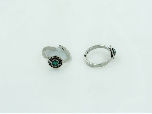 Green Stone Round Toe Ring Pair - ADA