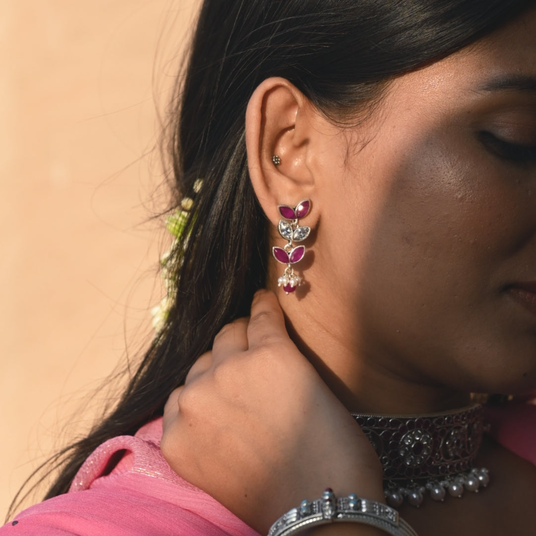 Red colour mossanite Earring