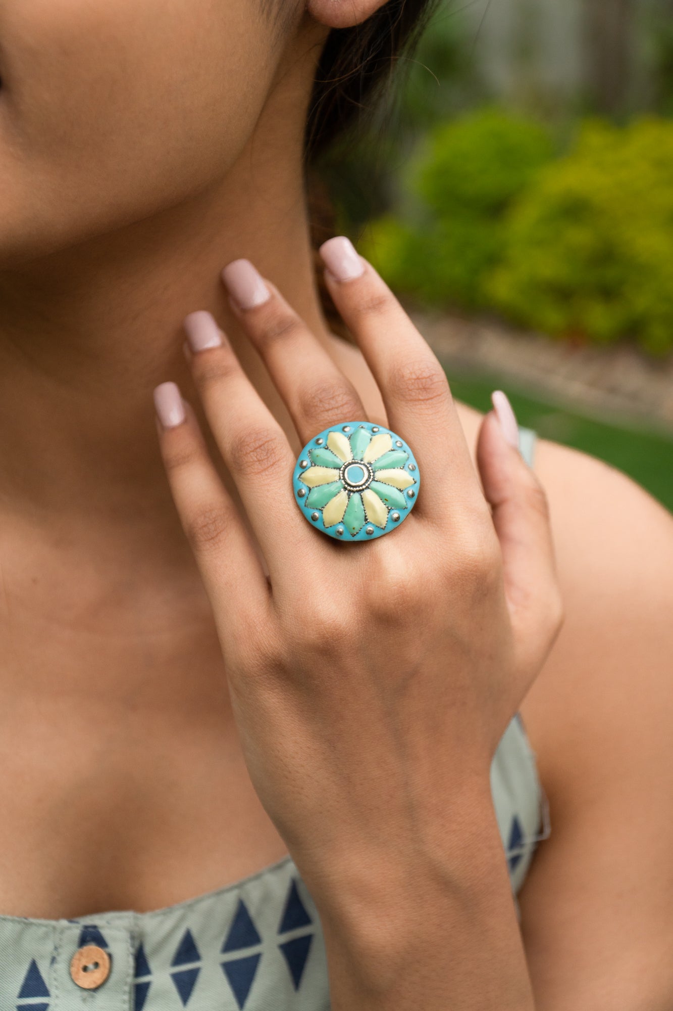 Pastel Handcrafted Enamel Flower Ring - UMANG