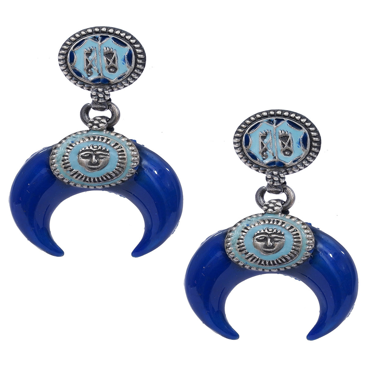 Blue Horn Handcrafted Enamel Earring - UMANG