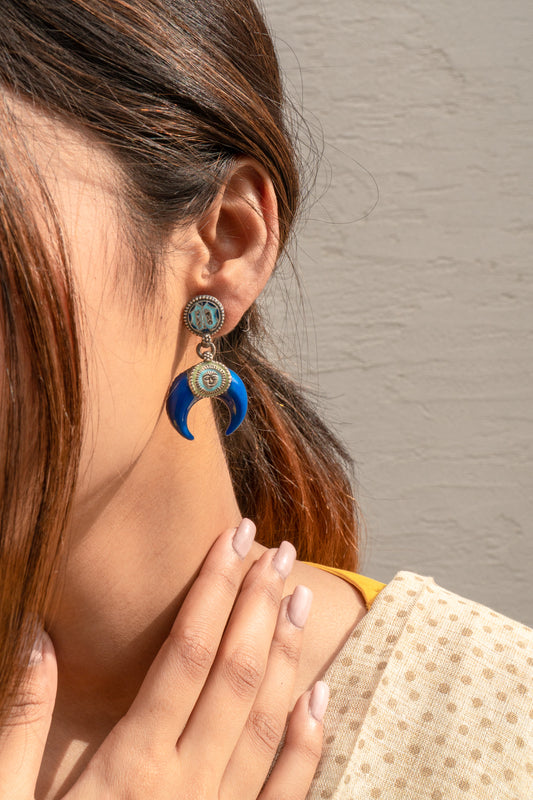 Blue Horn Handcrafted Enamel Earring - UMANG
