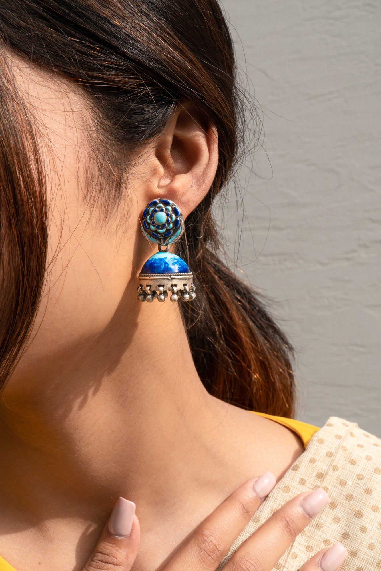 Blue Handcrafted Enamel Jhumkis- UMANG