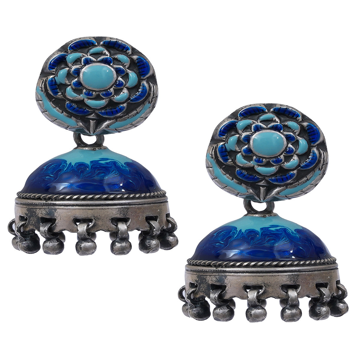 Blue Handcrafted Enamel Jhumkis- UMANG