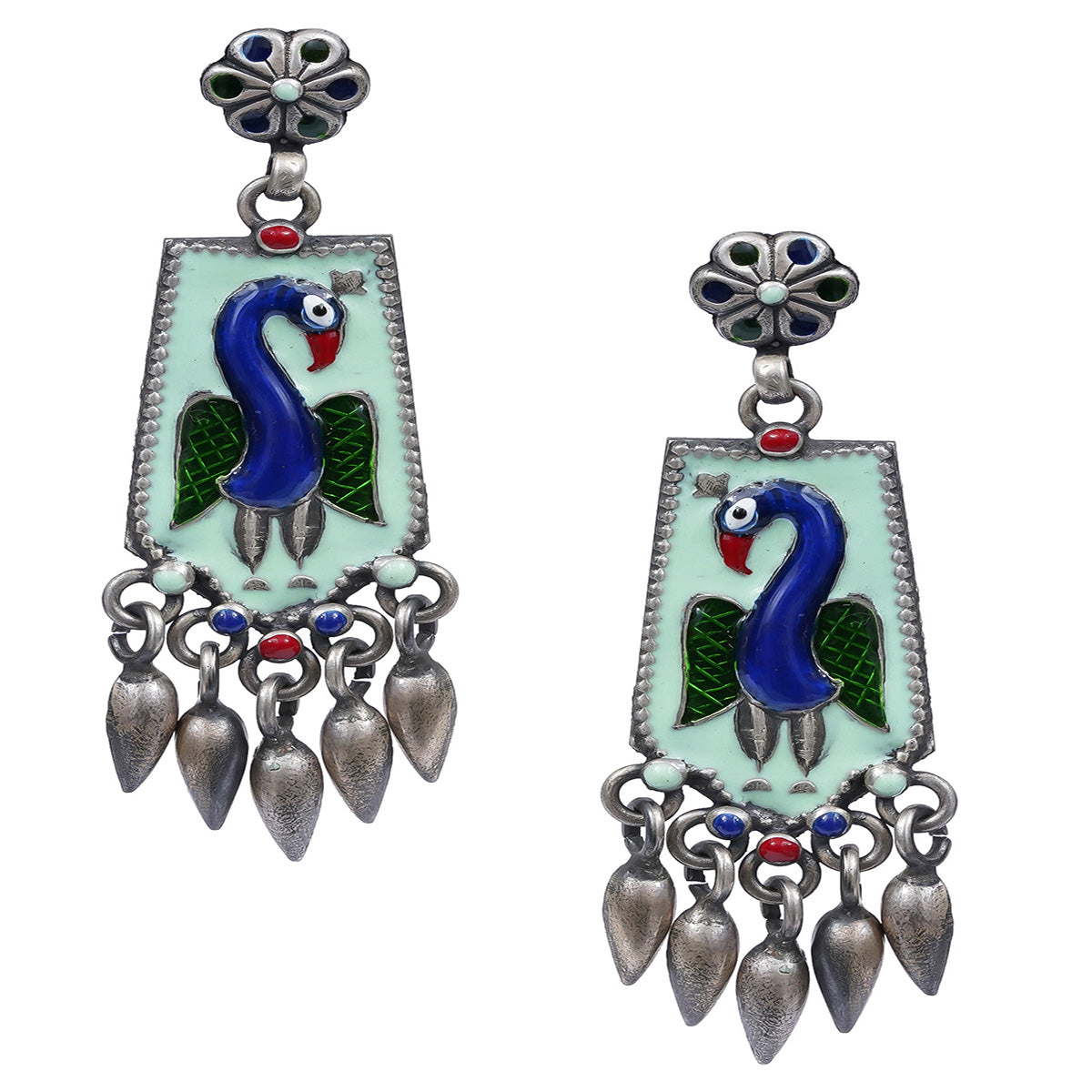 Peacock Handcrafted Enamel Earring With Hangings - UMANG