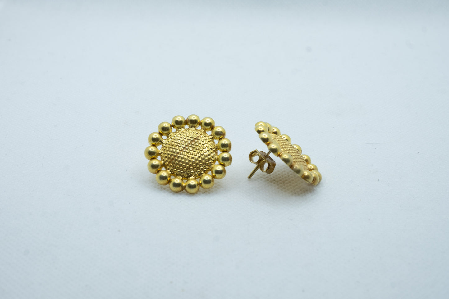 Dotted Gold Plated Sun Flower Earrings - SAADHGEE