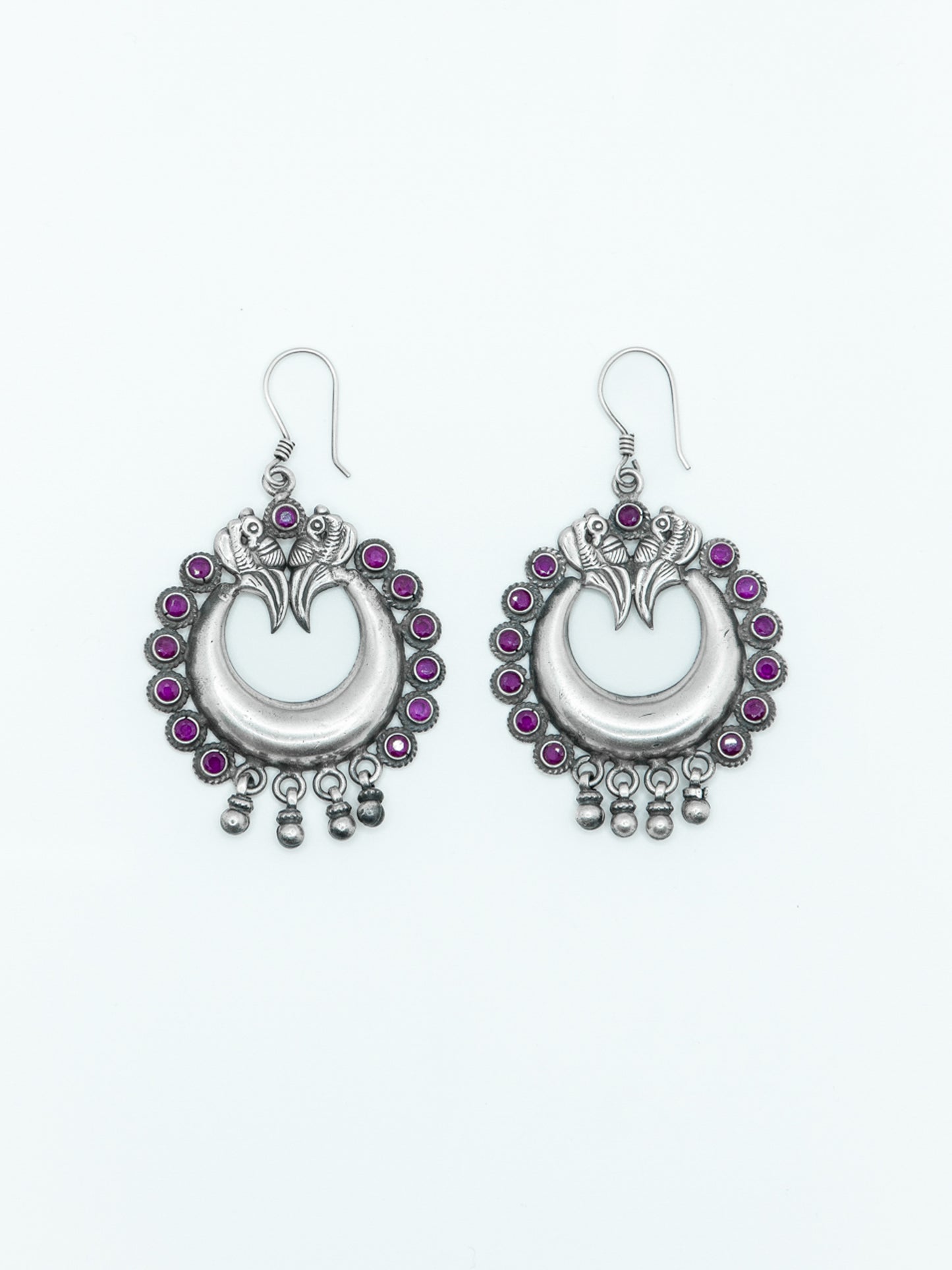Peacock Moon Earring studded with red stone - ADA