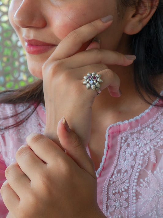 Red Stone Flower Ring - ADA