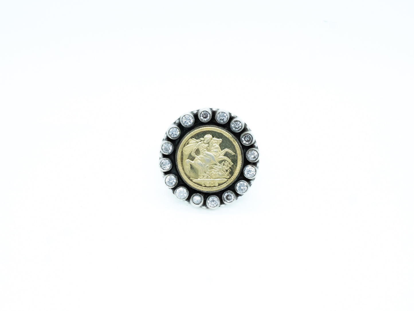 Dual Tone white Stone Coin Ring - ADA