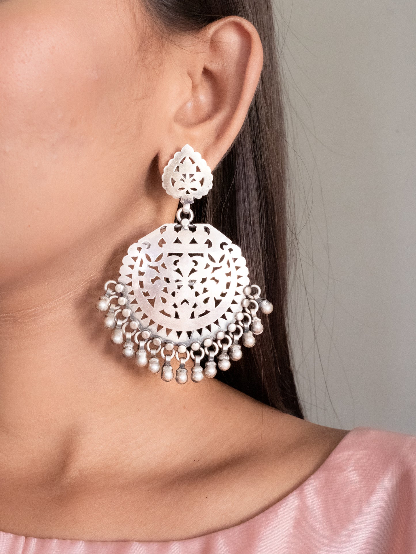 Plain Silver Ghungroo Earrings - ADA