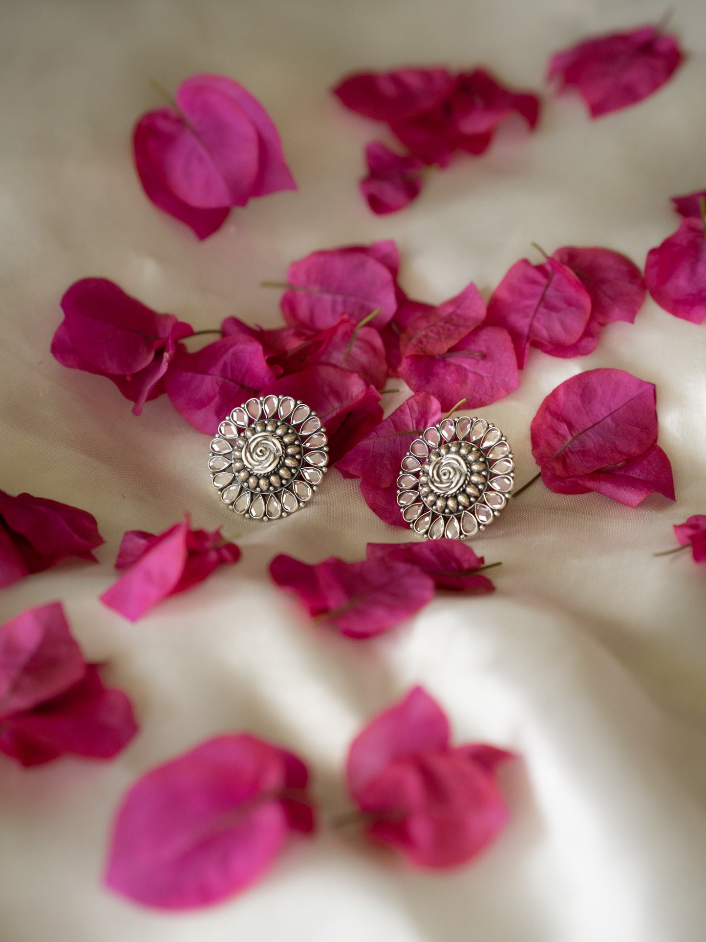 Rose Crystal Flower Earring Studs - ADA