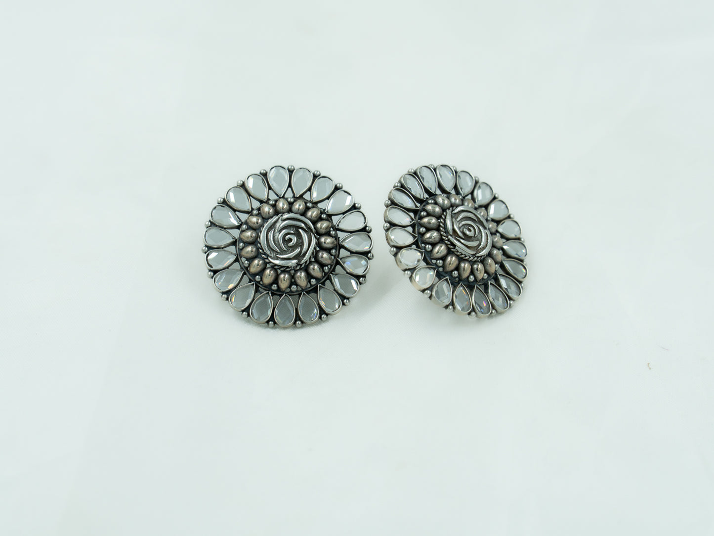 Rose Crystal Flower Earring Studs - ADA