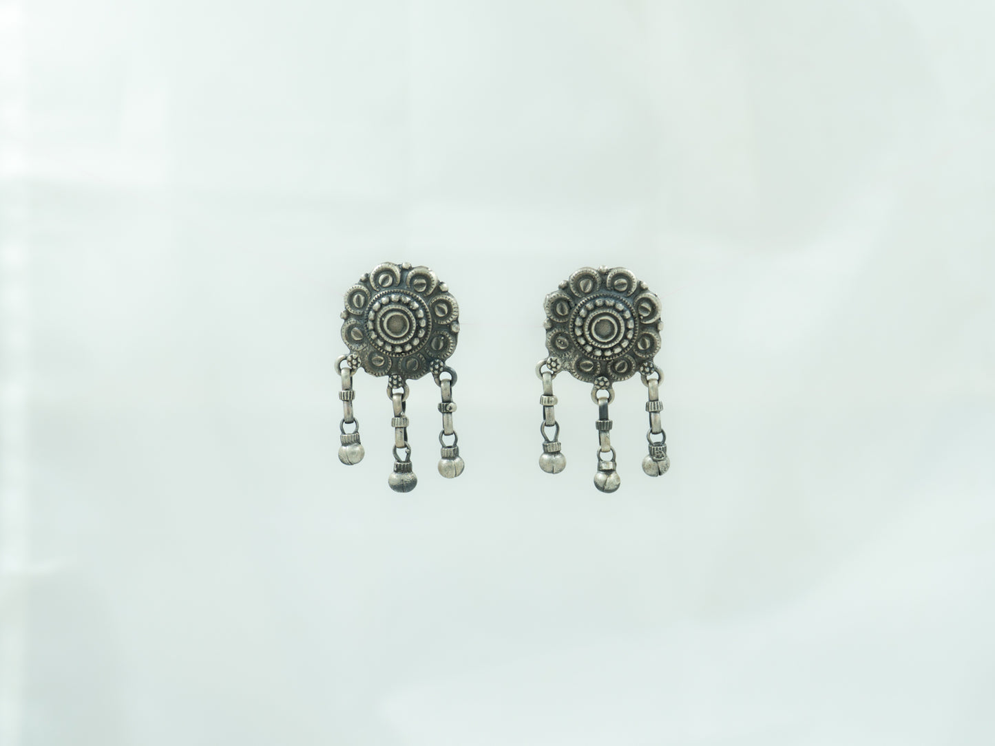 Flower Embossed Earrings With Hangings - ADA