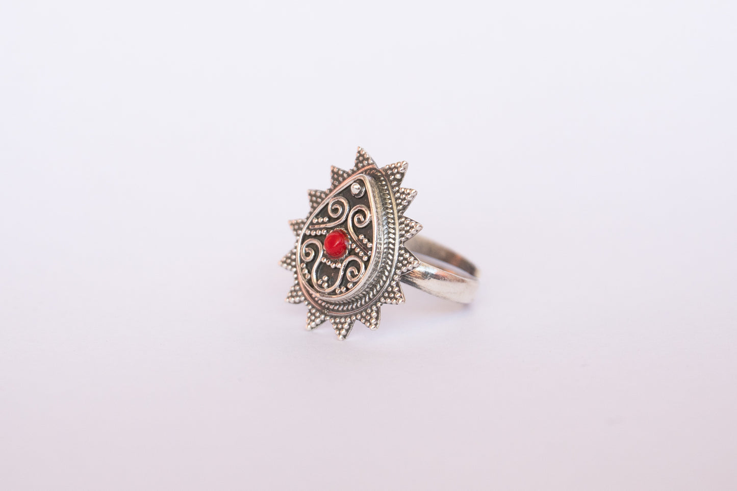 Pear Shaped Coral Studded Ring -  ADA