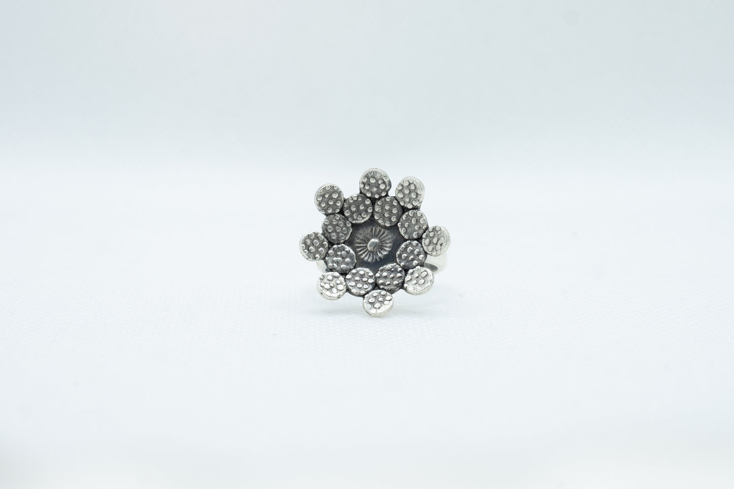 Flower Dotted Silver Ring - SAADHGEE