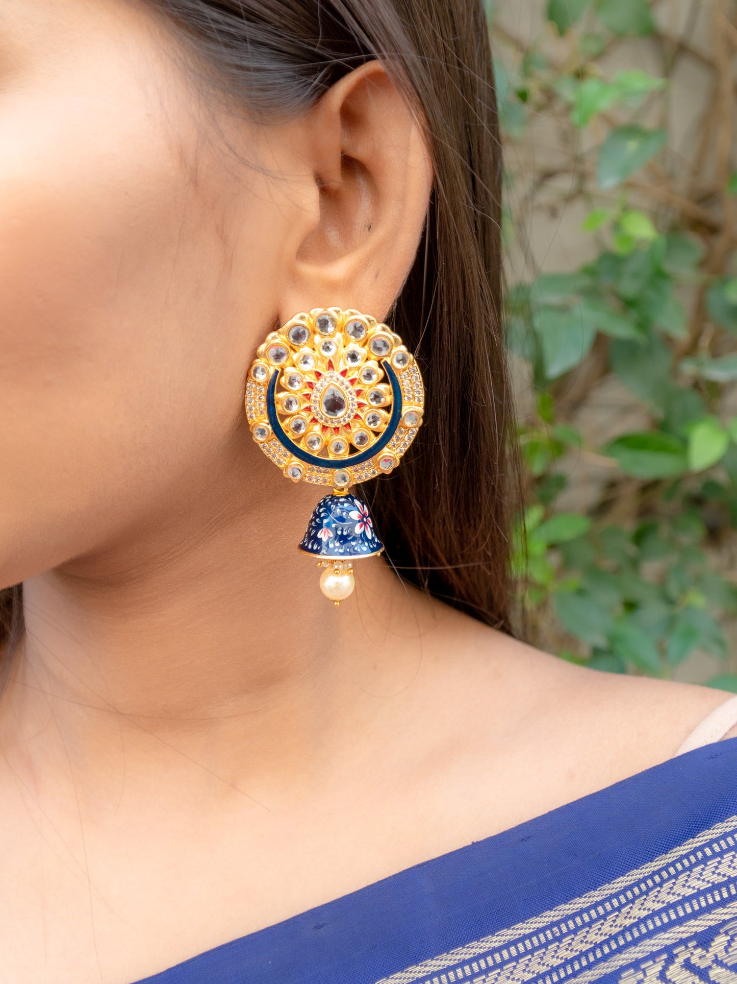 Zircon Studded Enamel and Pearl Earrings - NOOR