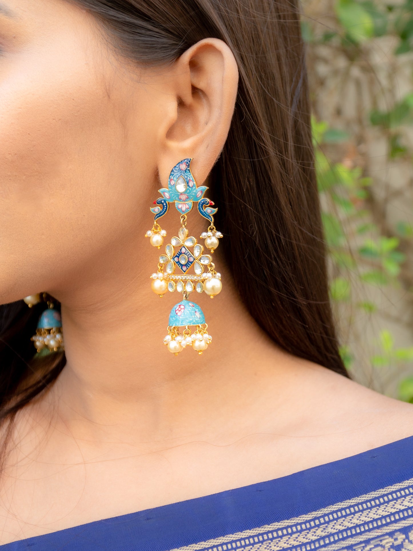 Zircon Studded Pearl Enamel Earrings - NOOR