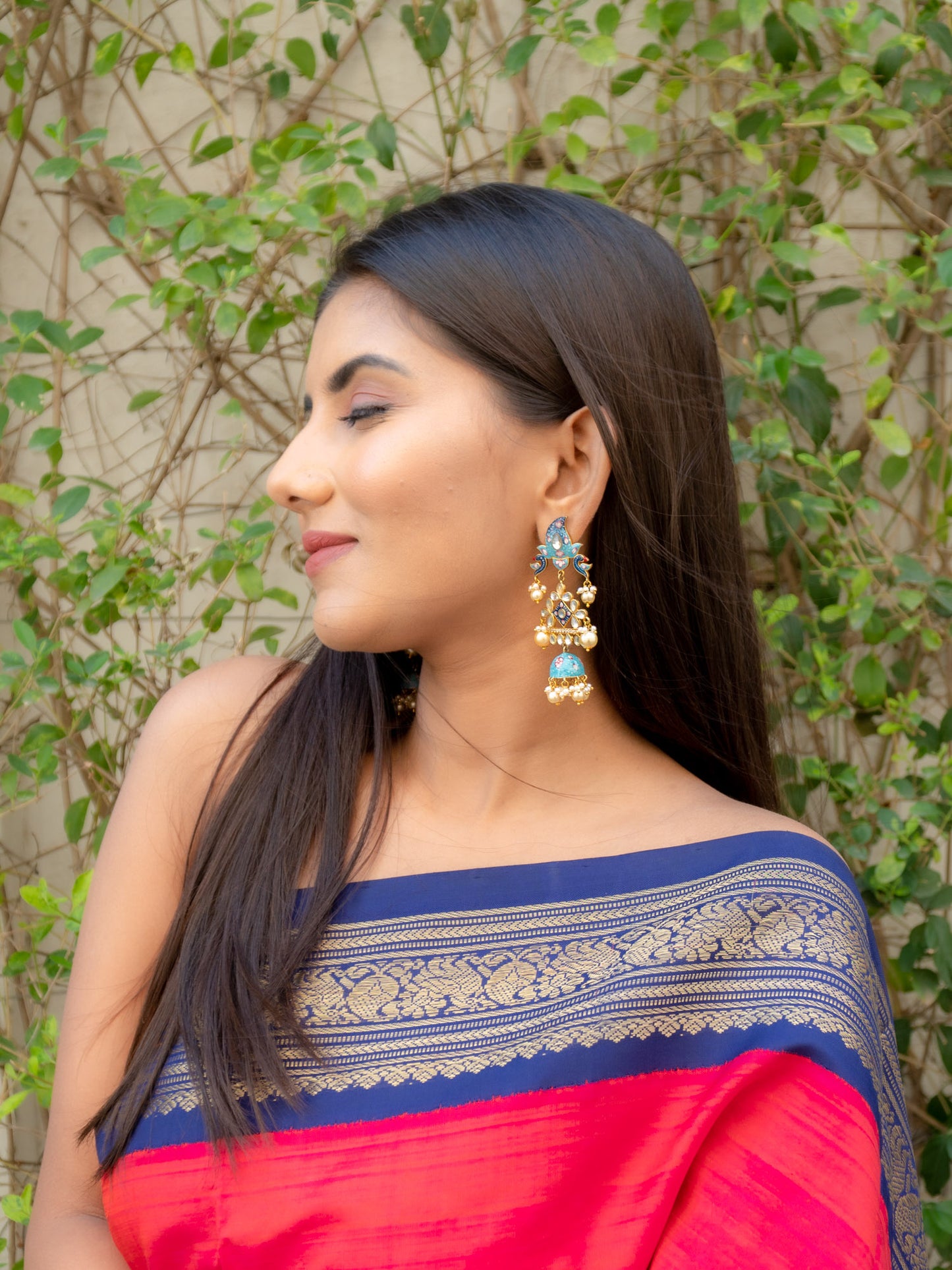 Zircon Studded Pearl Enamel Earrings - NOOR