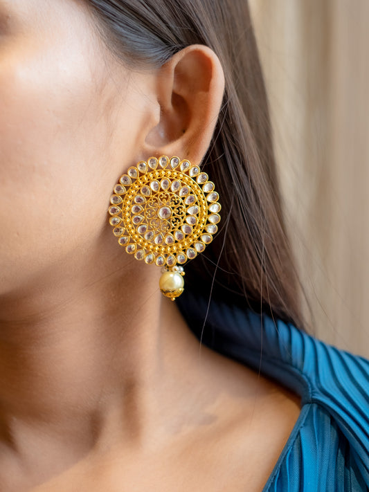 Round  Zircon Studded Pearl Earrings - NOOR