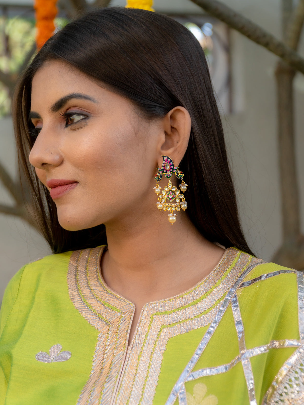 Zircon Studded Pearl Enamel Earrings - NOOR