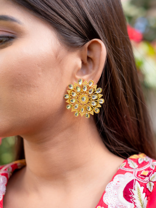 Floral Shape  Zircon Studded Earrings - NOOR