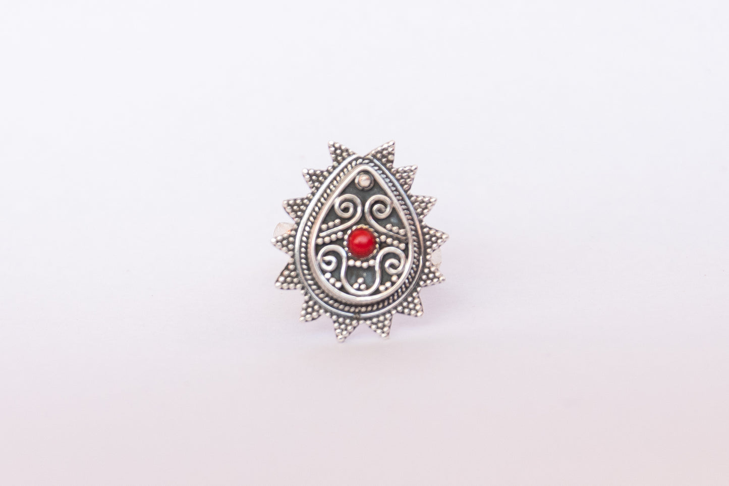 Pear Shaped Coral Studded Ring -  ADA