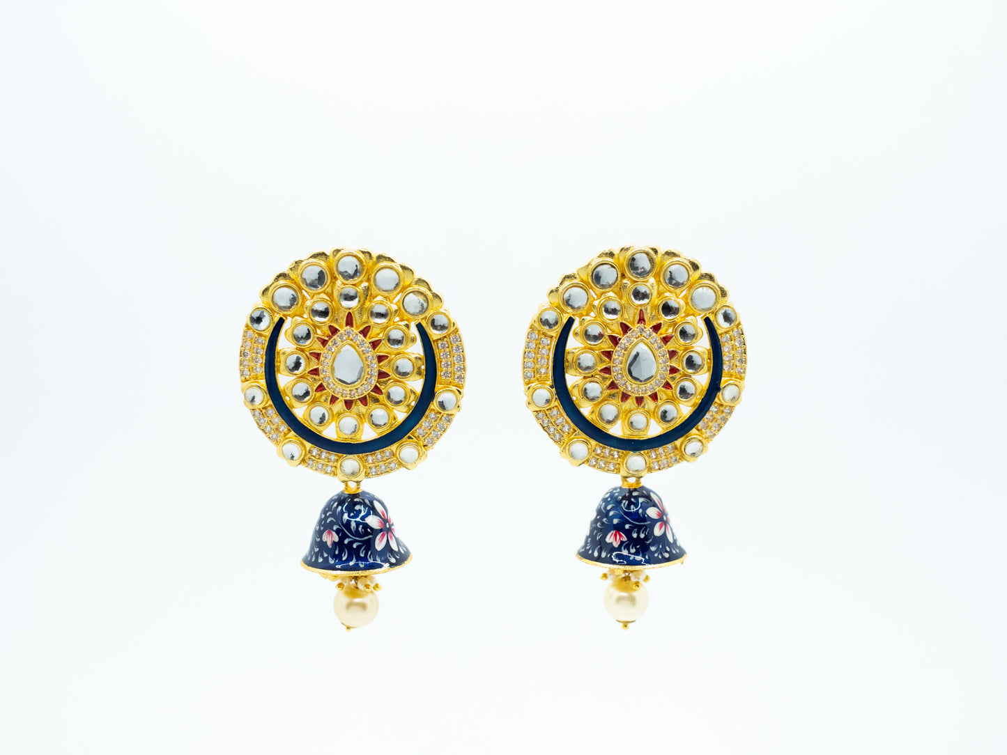 Zircon Studded Enamel and Pearl Earrings - NOOR