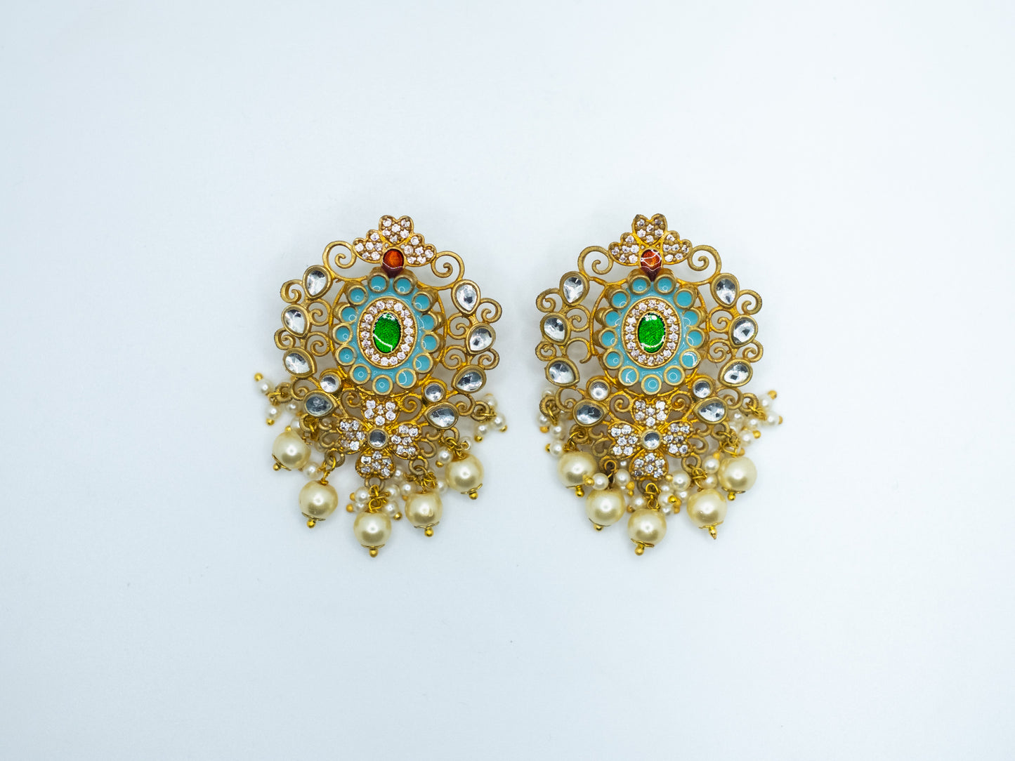 Zircon Studded Enamel and Pearl Earrings - NOOR