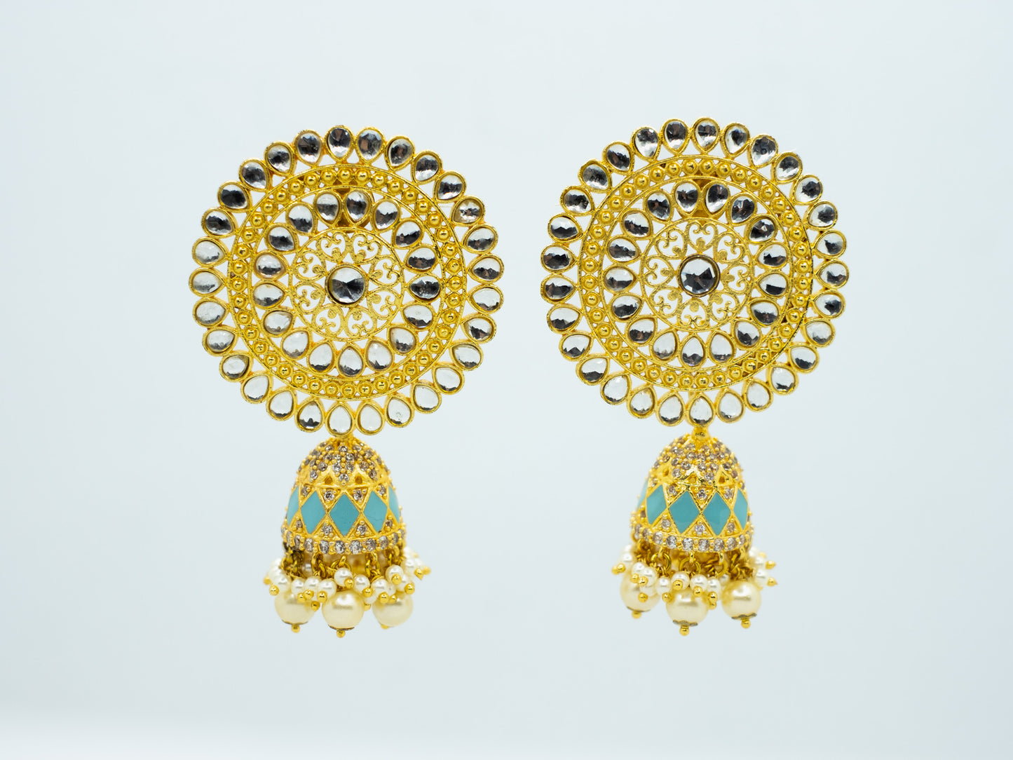 Zircon Studded Pearl Blue  Enamel Jhumki - NOOR