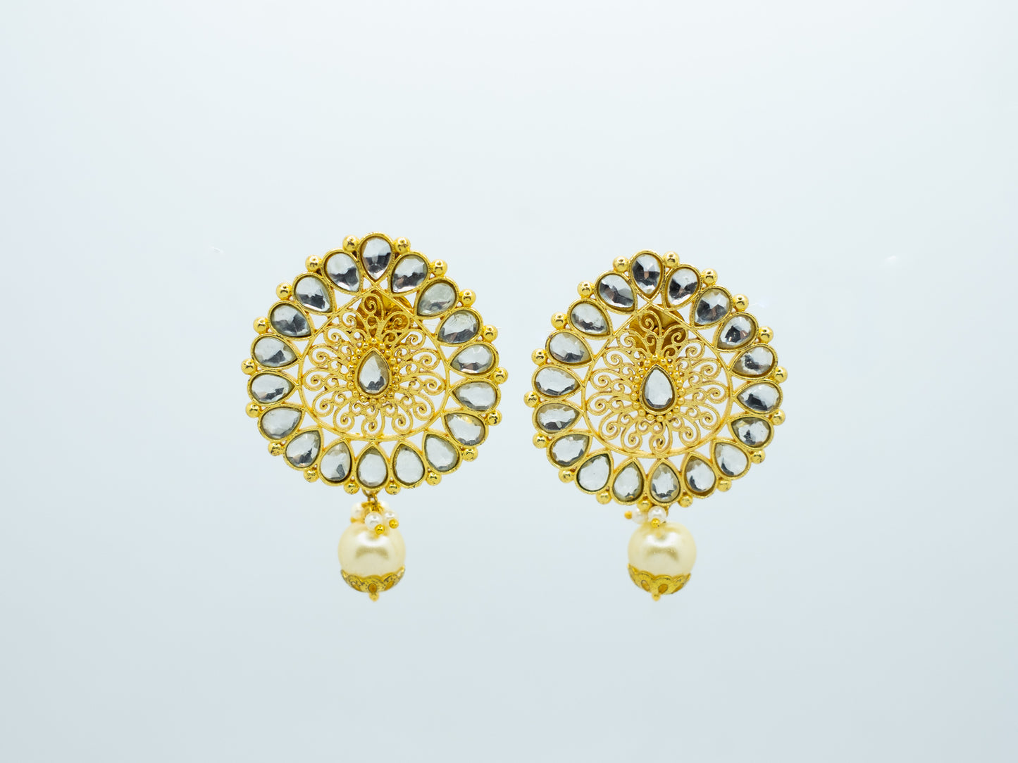 Paan shape  Zircon Studded Pearl Earrings - NOOR