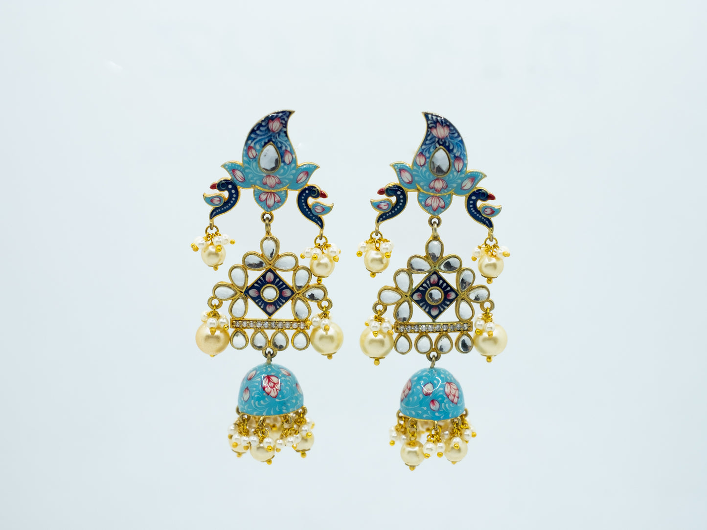 Zircon Studded Pearl Enamel Earrings - NOOR