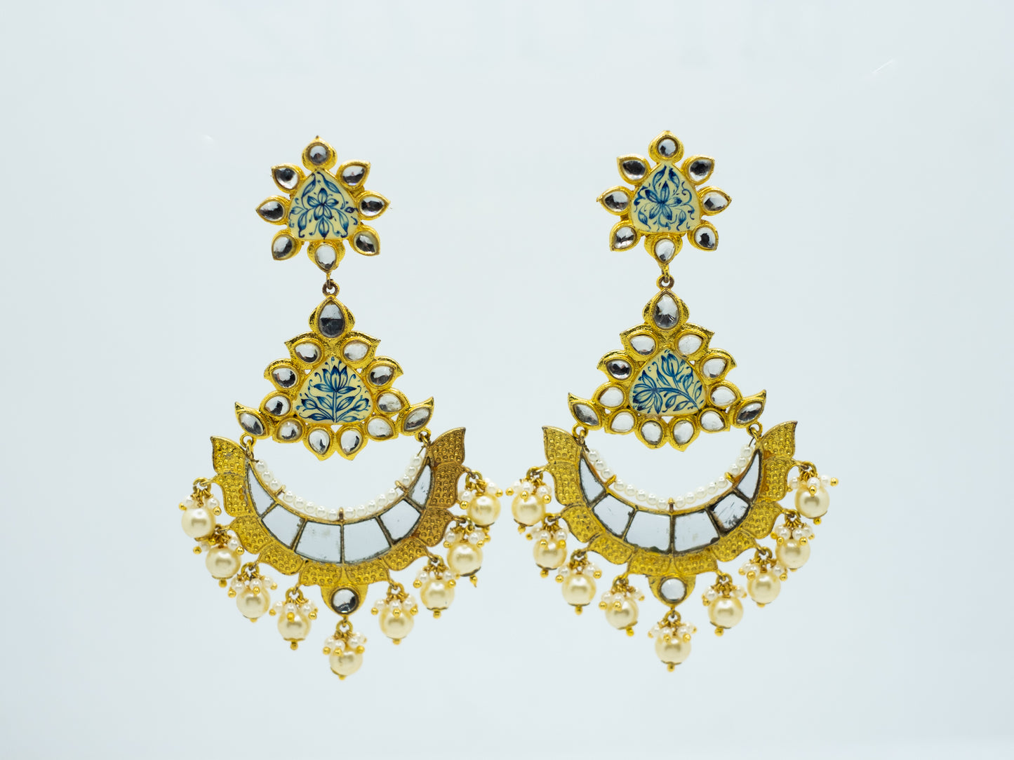Zircon Studded Pearl Enamel Chandbali  Earrings - NOOR